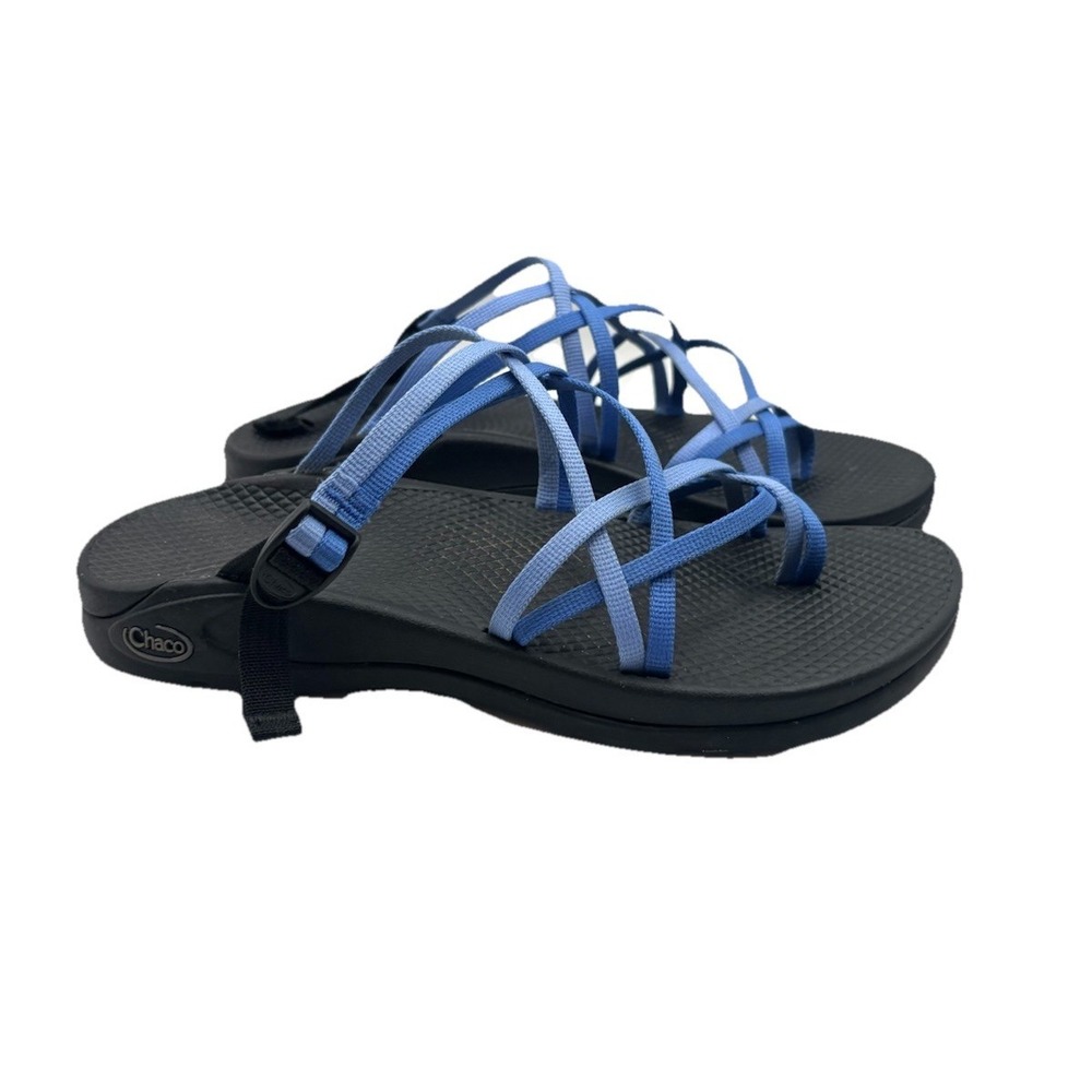 Chaco Women's Blue Strappy Sandals with Black Footbed